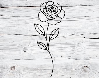SVG floral / SVG PNG de rosa / Contorno de flor de rosa de una sola línea / Archivo de corte floral minimalista para Cricut y Silhouette