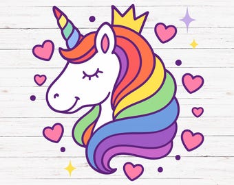ユニコーンSVG、ユニコーンの顔SVG PNG、かわいいレインボーユニコーン