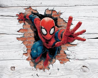 Spiderman Wall Break PNG, Spiderman Sublimation, Spider Man Clipart, Comic Art Print, Wall Smash Digital Download for T-Shirt, Poster