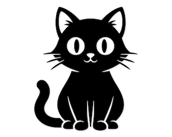 Cat Digital Artwork: Black Silhouette Line Art