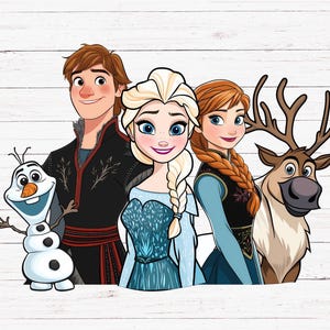 Frozen Clipart, Elsa, Anna, Kristoff, Olaf, and Sven Png, Frozen Png Bundle, Frozen Characters Clipart, Holiday Sublimation, Digital Print