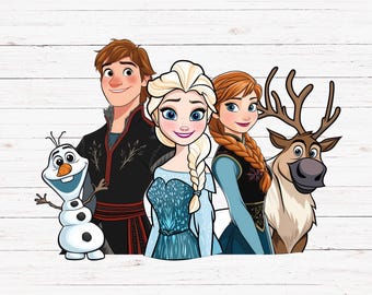 Frozen Clipart, Elsa, Anna, Kristoff, Olaf, and Sven Png, Frozen Png Bundle, Frozen Characters Clipart, Holiday Sublimation, Digital Print