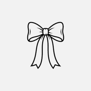 Peut inclure: Un dessin au trait noir et blanc d'un nœud. Le nœud a une forme arrondie avec deux longues queues fluides. Le design est simple et élégant, adapté à diverses applications.