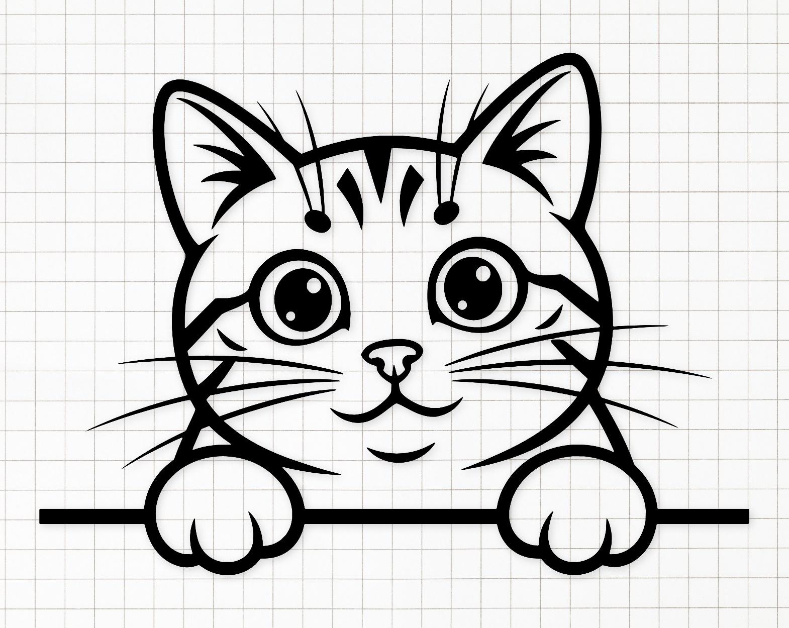 Peeking Cat SVG: Minimalist Vector Art for Stickers, Decals (digital ...