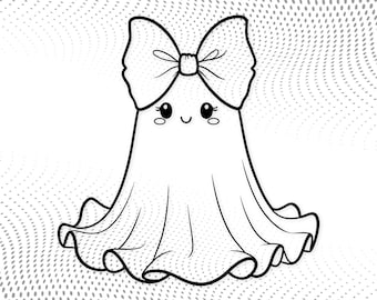 Kawaii Iridescent Ghost Svg: Black And White Line Art Kawaii Style