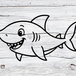 Cute Shark SVG PNG | Smiling Baby Shark Clipart | Ocean Animal Line Art for Cricut