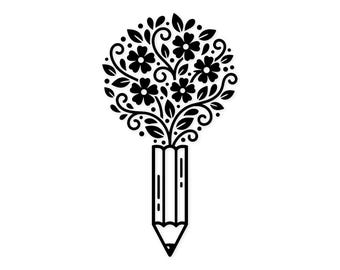 Pencil With Flowers Svg Png: Bold Floral Design For Creative Projects