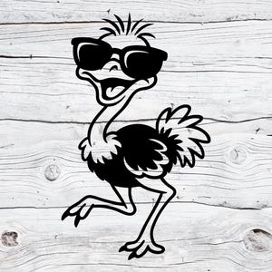 Cool Ostrich SVG PNG, Funny Ostrich Wearing Sunglasses, Cartoon Bird Cut File, Cricut Silhouette Clipart, Animal Humor Digital Design