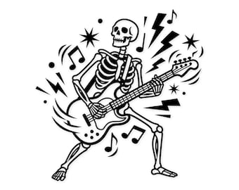 Skeleton With Guitar Svg Png: Bold & Whimsical Design For T-Shirts