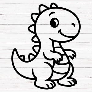 Cute Dinosaur SVG PNG | Baby Dino Line Art Clipart | Cartoon Dinosaur Cut File for Kids Cricut Crafts