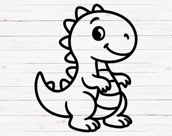 Cute Dinosaur SVG PNG | Baby Dino Line Art Clipart | Cartoon Dinosaur Cut File for Kids Cricut Crafts