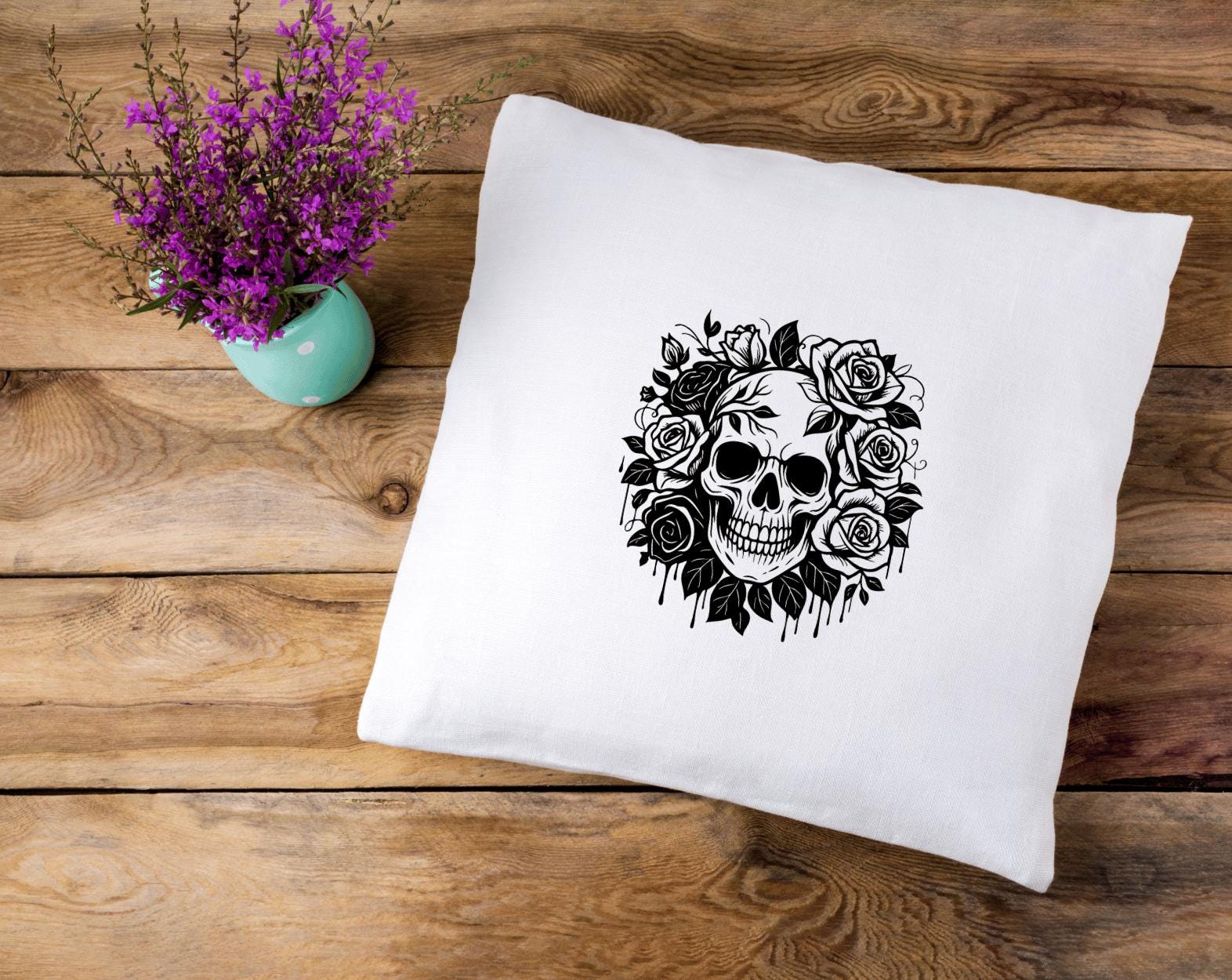 Gothic Floral Skull SVG PNG, Black and White Skull With Roses, Tattoo ...