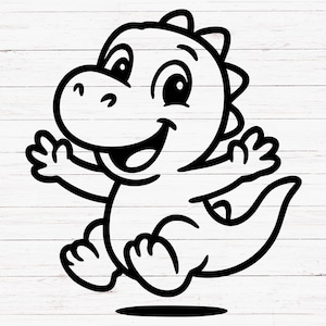 Jumping Baby Dinosaur SVG PNG, Cute Dino Clipart for Kids, Cricut Cut File for T-Shirts, Stickers, Birthday Decorations