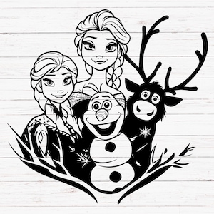 Frozen Svg, Frozen Elsa, Anna, Olaf and Sven Outline Clipart, Elsa Svg, Anna Svg, Olaf Svg, Sven Svg, Cricut Cut File, Silhouette, Laser