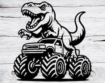 T Rex Monster Truck Svg, Dinosaur Truck Svg, Monster Truck Cut File, Dino Truck Silhouette, Cricut, Laser Cut, Boys Birthday