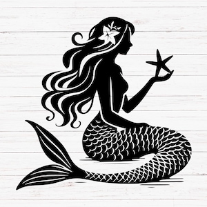 Mermaid Svg, Mermaid Cut Files, Mermaid Starfish Clipart, Mermaid Silhouette, Mermaid Png, Mermaid Cut Files For Cricut, Silhouette, Laser