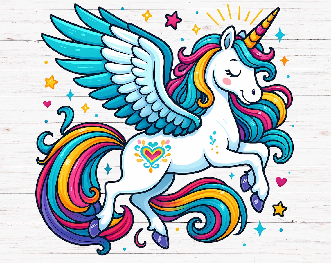 Rainbow Unicorn PNG | Cute Flying Unicorn Clipart | Colorful Fantasy ...
