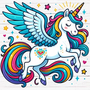 Rainbow Unicorn PNG | Cute Flying Unicorn Clipart | Colorful Fantasy Horse Art for Sublimation