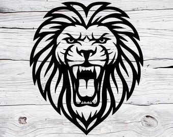 Lion Svg | Roaring Lion Svg Png | Fierce Tribal Lion Head Outline Clipart | Jungle King Animal Cut File for Cricut & Shirts