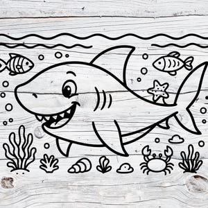 Schattige haai-svg | Onderwaterhaaiscène SVG-PNG | Schattige oceaandieren clipart voor kinderen | Kleurbestand babyhaai