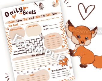 Downloadable Daily Goals - Dhilly The Fox Theme - For Personal Printing & Digital Planners
