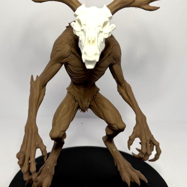3D Printed Wendigo - 9 in - Brown and White PLA - with base