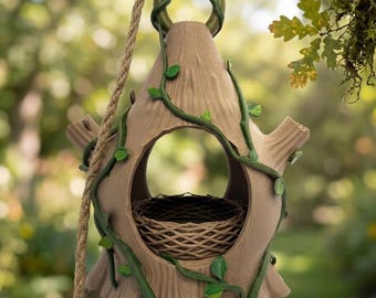 3D Printed 8 Inch Stump Bird House - Brown and Green