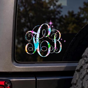 Custom Monogram Letters Vinyl Decal Personalized Name Sticker |  Laptop Tumbler Car Window Water Bottle Initials Decal Beautiful Patterns