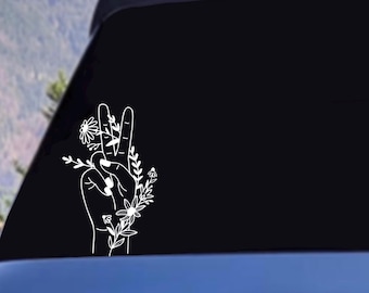 Boho Peace Hand Sign Floral Sticker Decal | Car Sticker Decal | Window Decal Vinyl