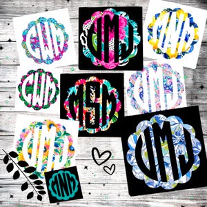 Custom Monogram Vinyl Decal Personalized Name Sticker |  Laptop Tumbler Car Window Water Bottle Initials Sticker Decal Beautiful Patterns