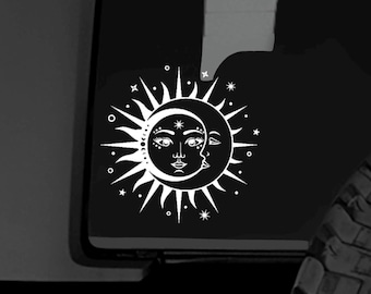 Sticker céleste étoiles soleil lune | Sticker autocollant voiture | Décalcomanie pour fenêtre en vinyle