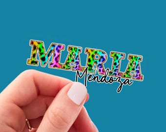 Custom Name Stickers Name Tags Back to School Decals | Rainbow Cheetah Style | Any Name or Phrase | Water Bottle | Waterproof Vinyl