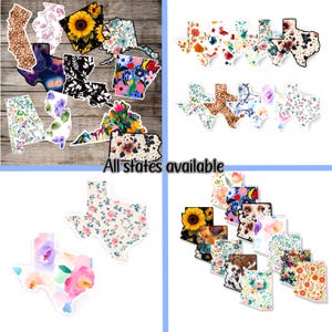 Staaten Stickers alle 50 Wählen Sie Ihre | Schöne Blumenmuster | Wasserdichtes Vinyl 3X3