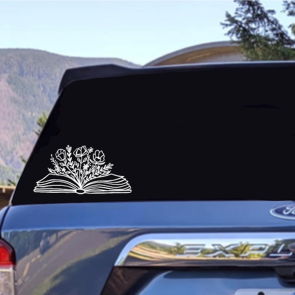 Open Book Wildflowers | Reading Books Sticker Decal | Car Sticker Decal | Window Decal Vinyl