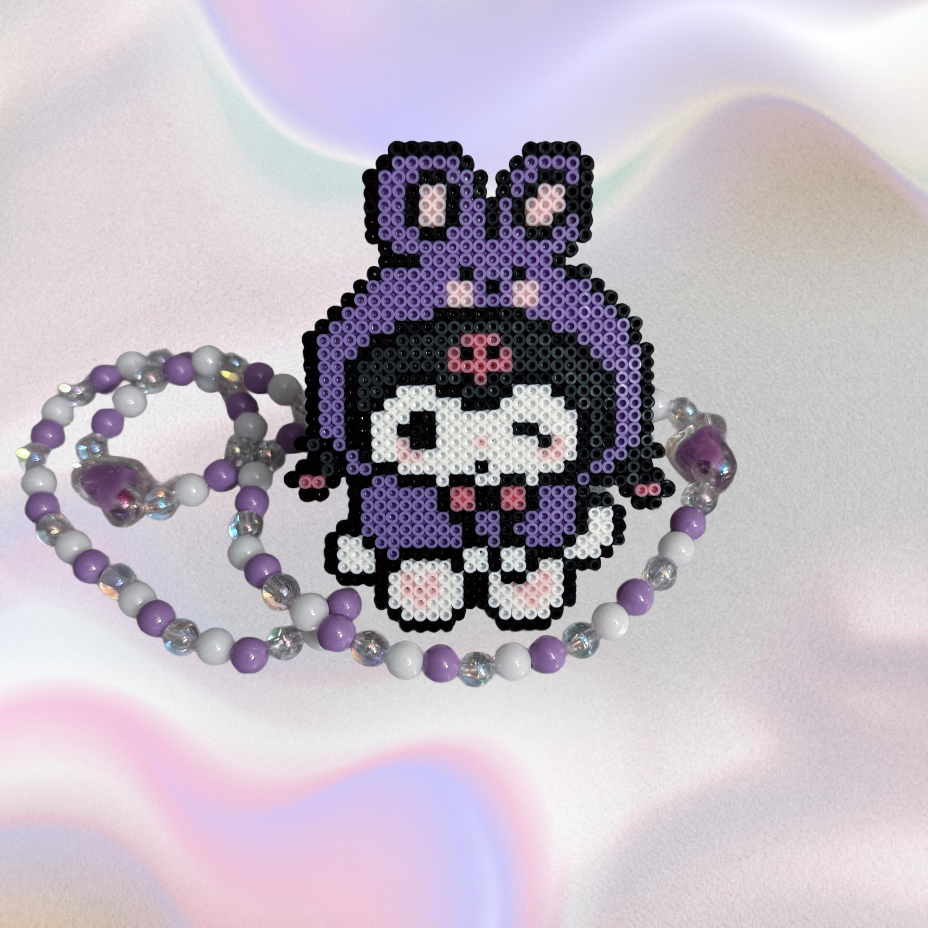 Kuromi Perler LED Pacifier Necklace — Light up Rave Accessory for