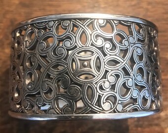 Brighton Wide Silver Ornate Cutout Bangle