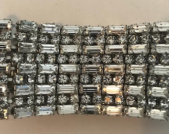 Vintage Multi Rhinestone Art Deco Wide Bracelet