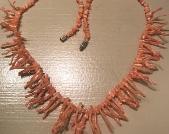 Vintage Angel Skin  Coral Fringe Necklace