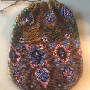 Victorian Micro beaded Drawstring Purse Colorful