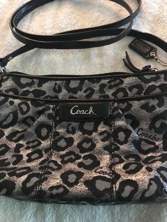 Coach Leopard Silver Metallis Black Patent Leather Crossbody - Etsy Israel Coach Leopard Silver Metallis Black Patent Leather Crossbody - Etsy Israel