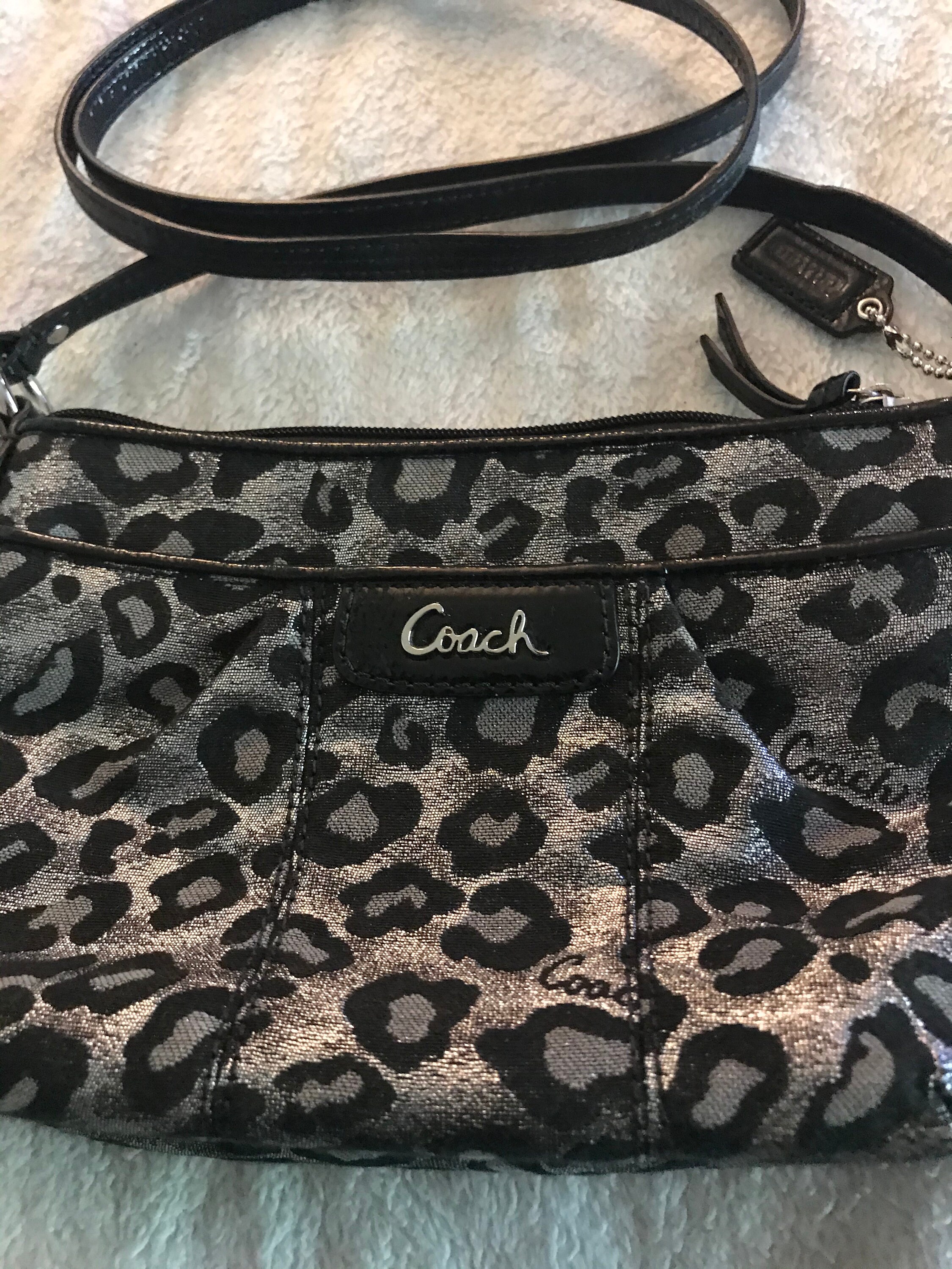 Coach purse black store and silver leopard print