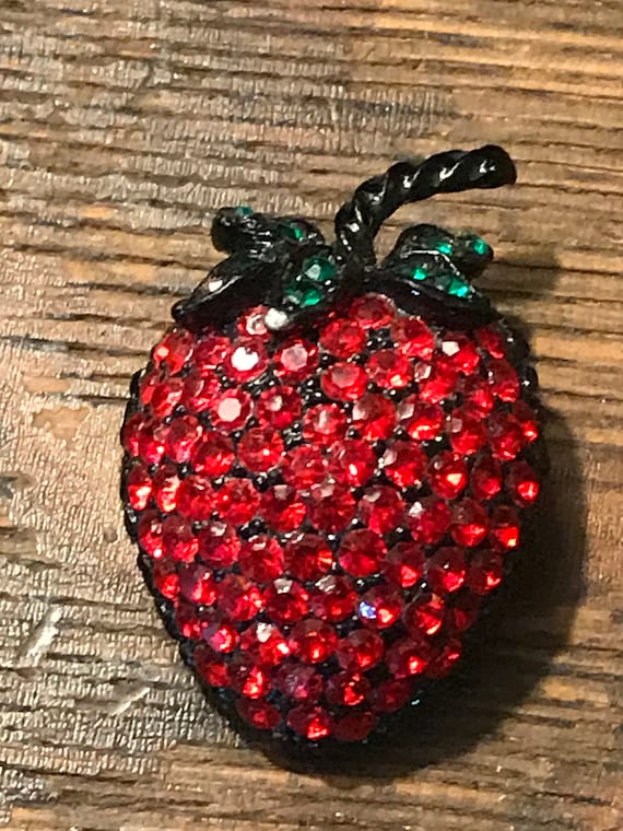 Vintage Weiss  Rhinestone Japanned Strawberry Bro… - image 1