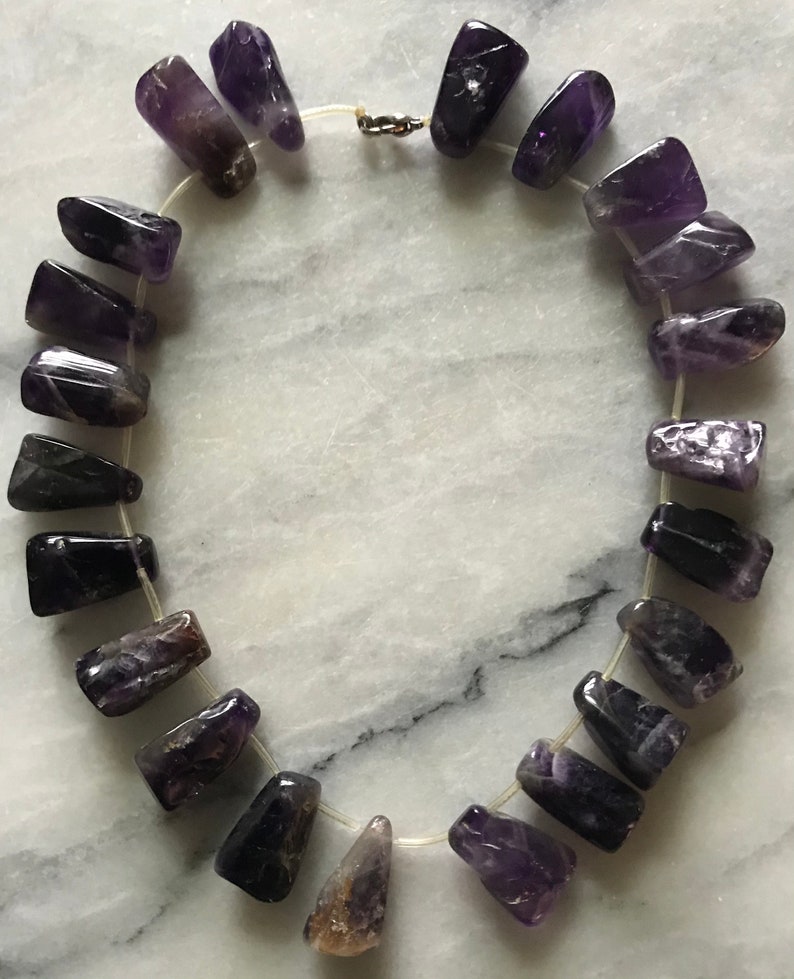 Vintage Large Rough Cut Triangular Amethyst Bead Choker Necklace