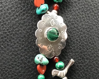 Vintage Carolyn Pollack Rios Sterling Silver Malachite Concho Bracelet
