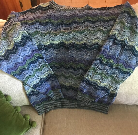 Vintage Fiume Italian Sweater Blue Green Knit