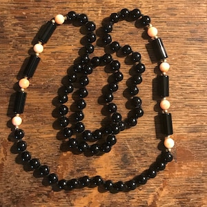 Vintage Vintage 14k Onyx and Angel Skin Coral Bead Necklace