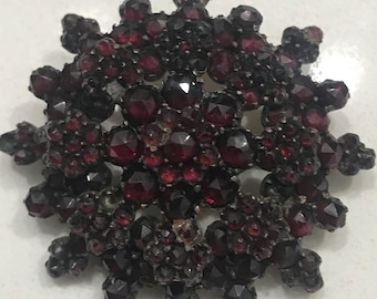 Vintage Sterling Gilt Bohemian Garnet Brooch Pin