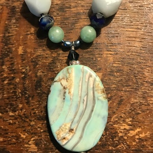 Vintage Gemstone Beaded Pendant Necklace Toggle Clasp