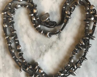 Rare Uno de 50 long leather abstract beaded necklace