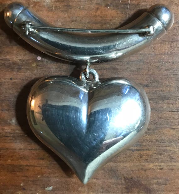 Vintage Sterling Silver Puffed Heart And Bar Dang… - image 2